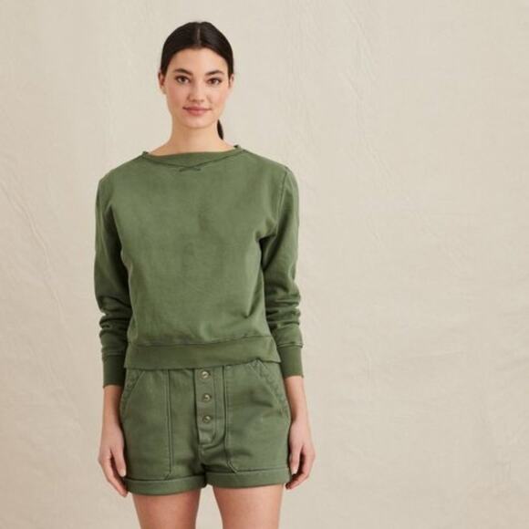 Alex Mill Lakeside Boatneck Sweatshirt Army Green - Picture 2 of 6